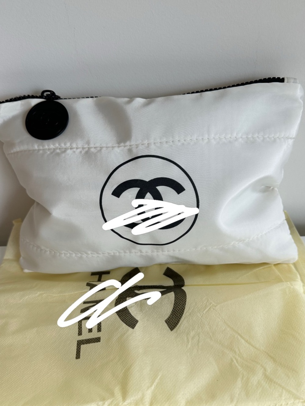 White Quilted Logo Pouch cosmetic bag